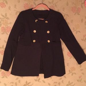 Black gap kids coat with gold buttons.